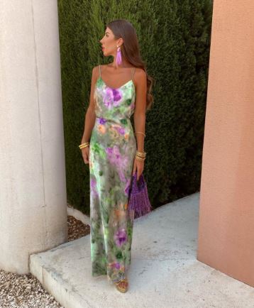Elegante maxi jurk met print en verstelbare bandjes