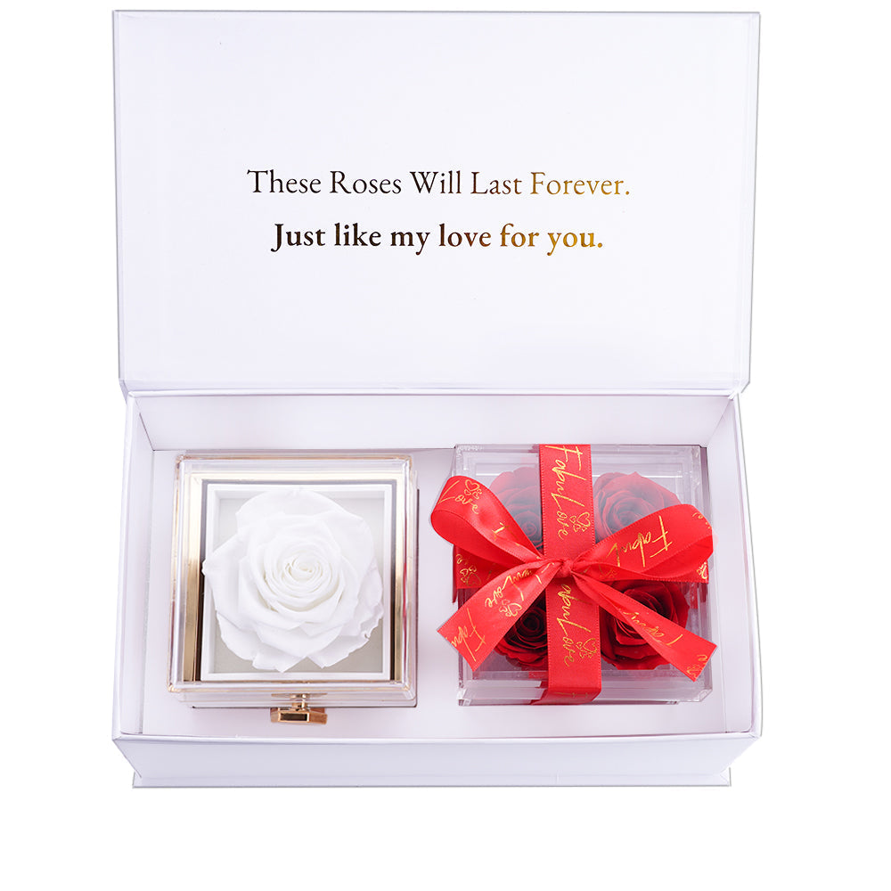 Eeuwige Rozenbox Set met Gegraveerde Ketting