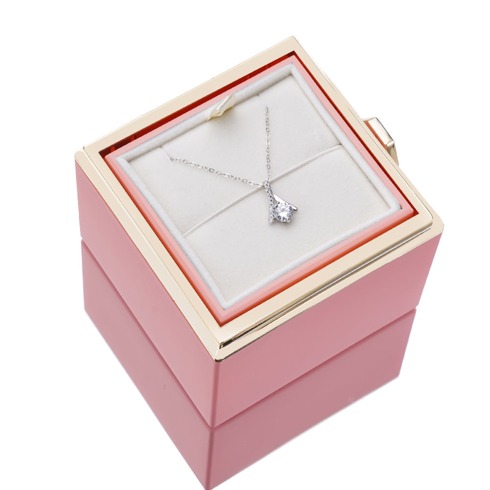 Rozenbox met Zilveren Ketting en Echte Roos