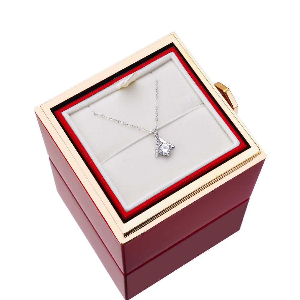 Rozenbox met Zilveren Ketting en Echte Roos