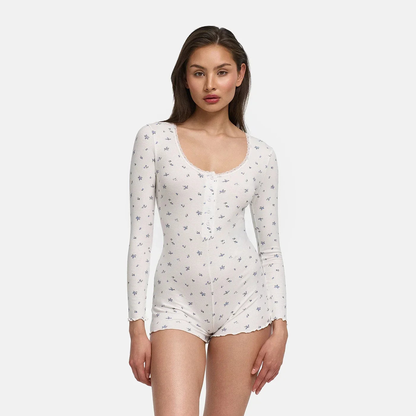 Zachte rib jumpsuit voor nacht en lounge