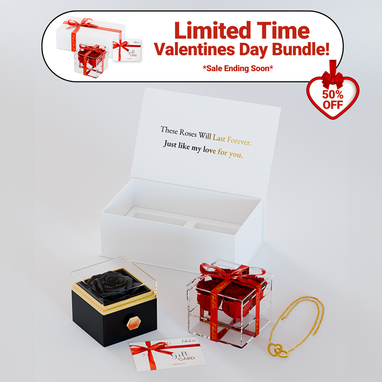 Eeuwige Rozenbox Set met Rozenboeket
