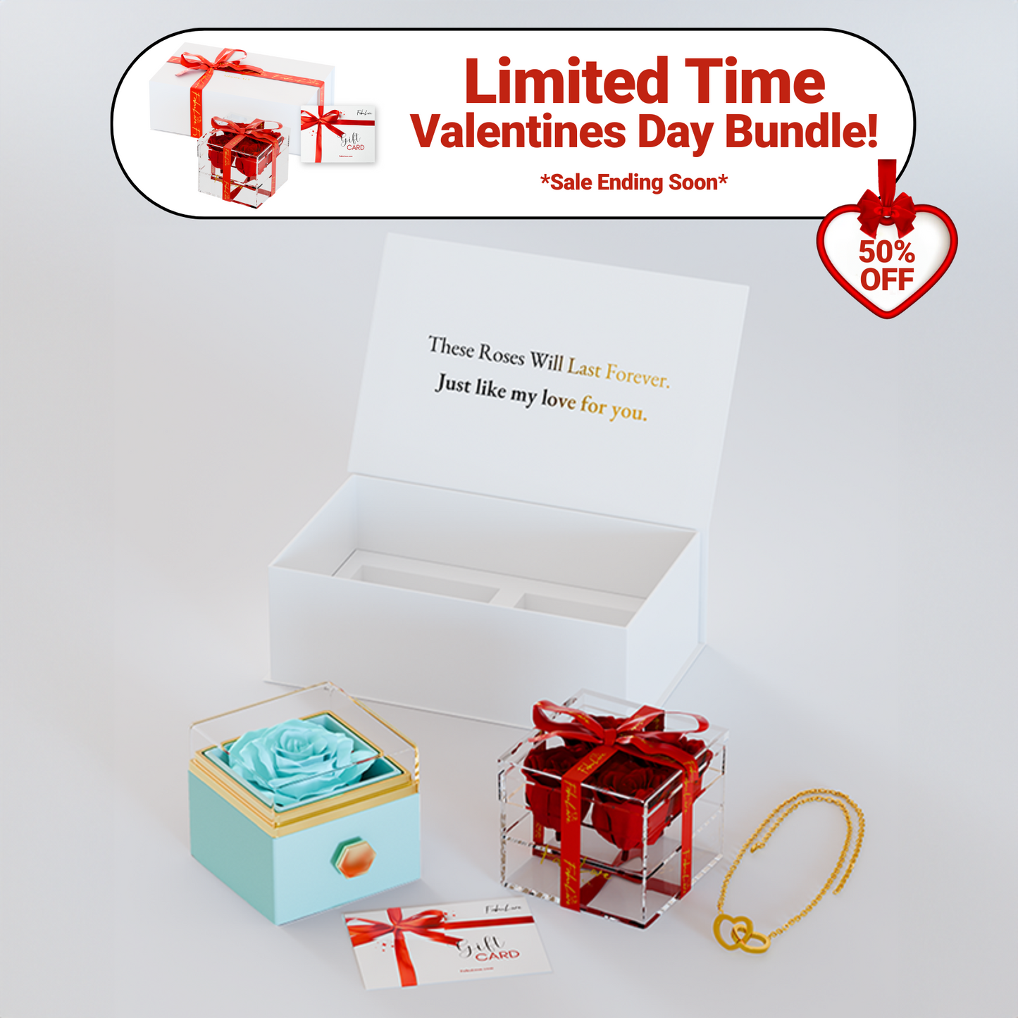 Eeuwige Rozenbox Set met Rozenboeket
