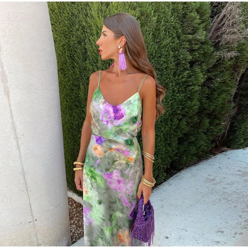Elegante maxi jurk met print en verstelbare bandjes