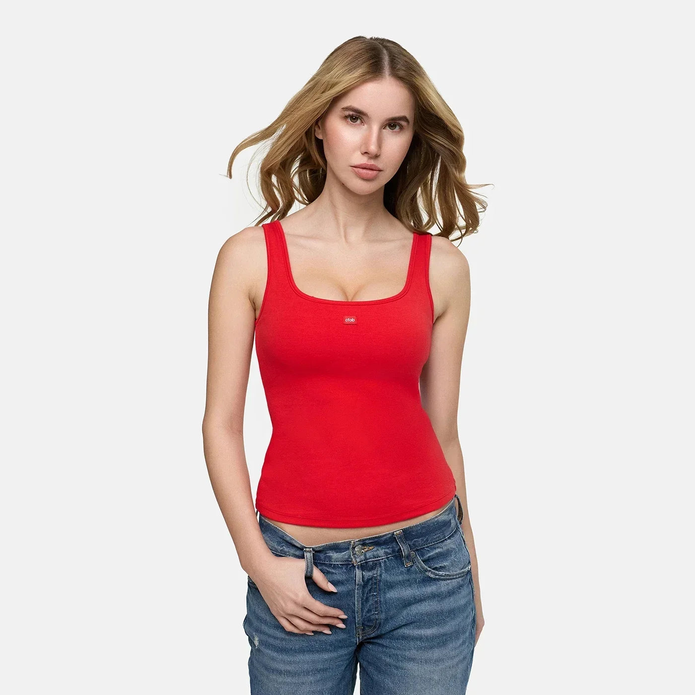 Katoenen tanktop met ingebouwde push-up bh