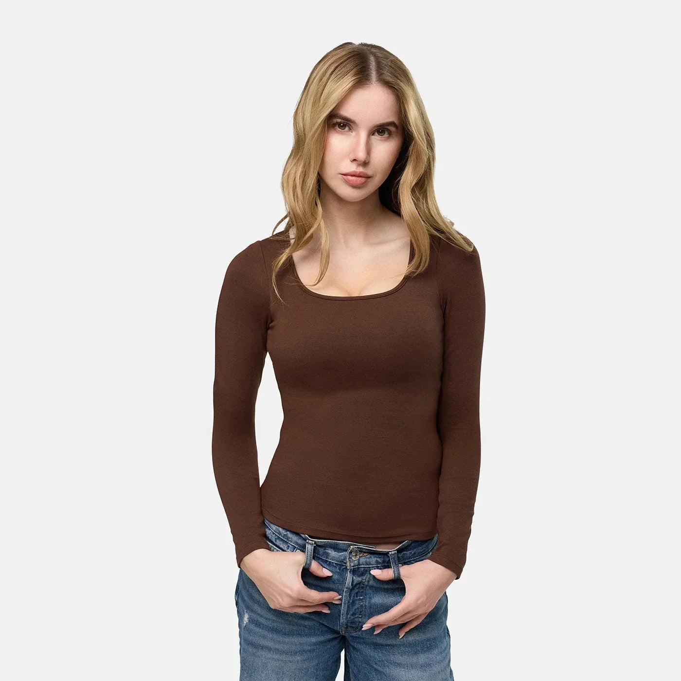 Katoenen longsleeve met ingebouwde push-up bh