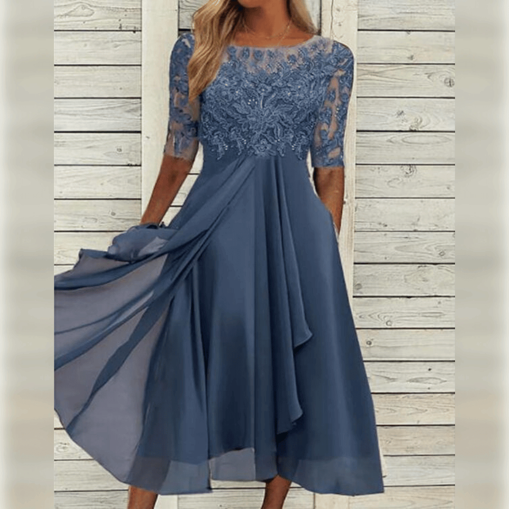 Kanten chiffon jurk met halflange mouwen – Lila