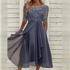 Kanten chiffon jurk met halflange mouwen – Lila