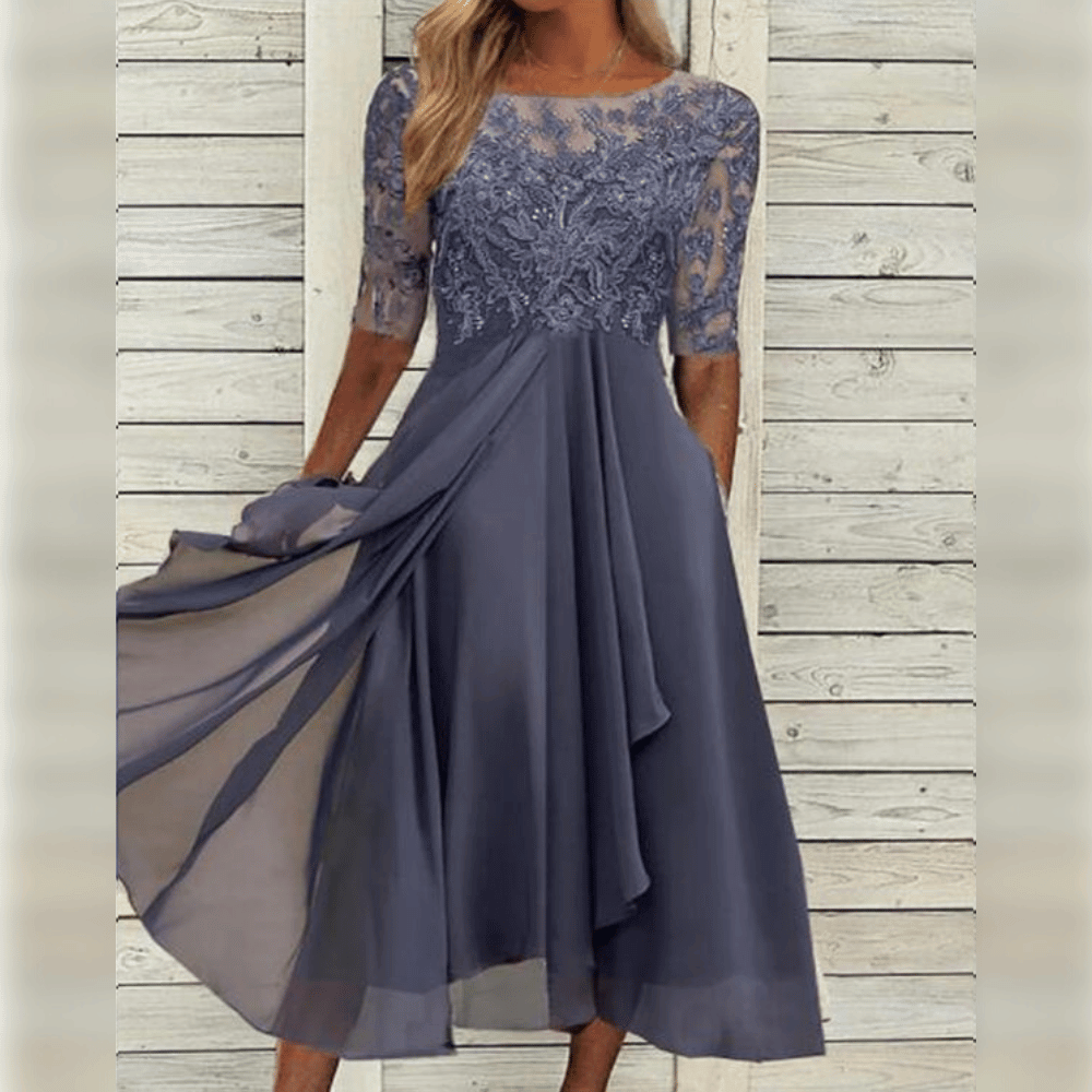 Kanten chiffon jurk met halflange mouwen – Lila