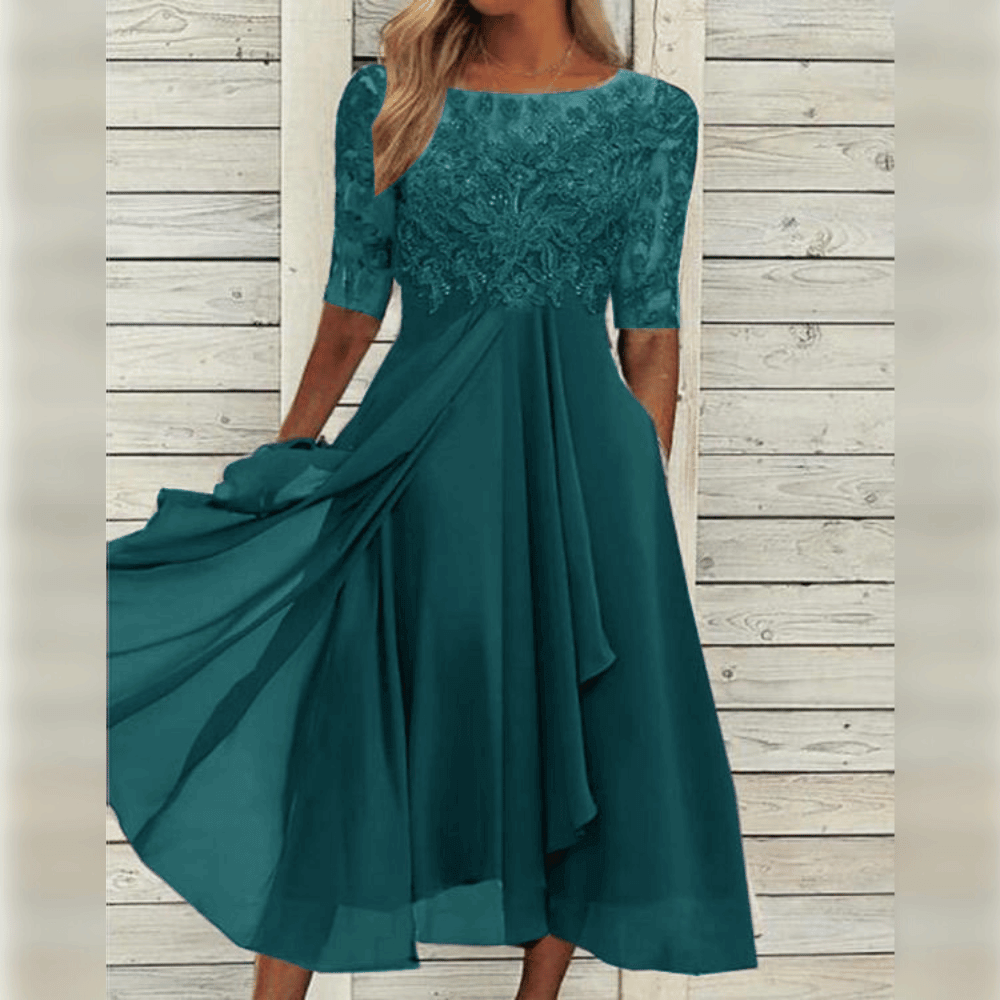 Kanten chiffon jurk met halflange mouwen – Lila
