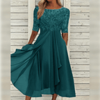 Kanten chiffon jurk met halflange mouwen – Lila