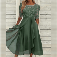 Kanten chiffon jurk met halflange mouwen – Lila