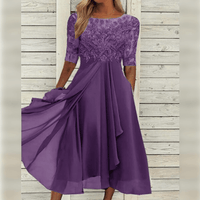 Kanten chiffon jurk met halflange mouwen – Lila