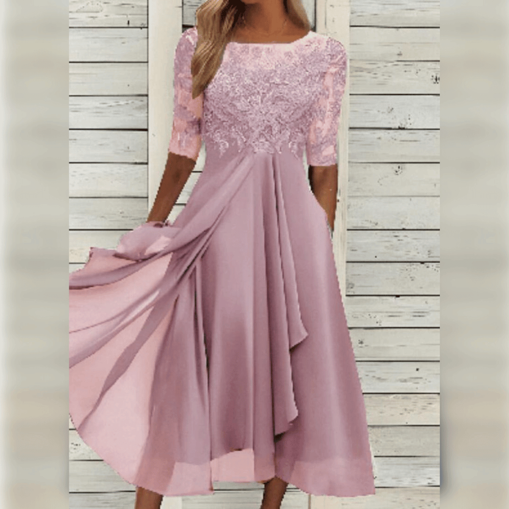 Kanten chiffon jurk met halflange mouwen – Lila