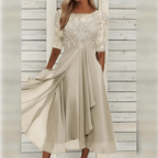 Kanten chiffon jurk met halflange mouwen – Lila