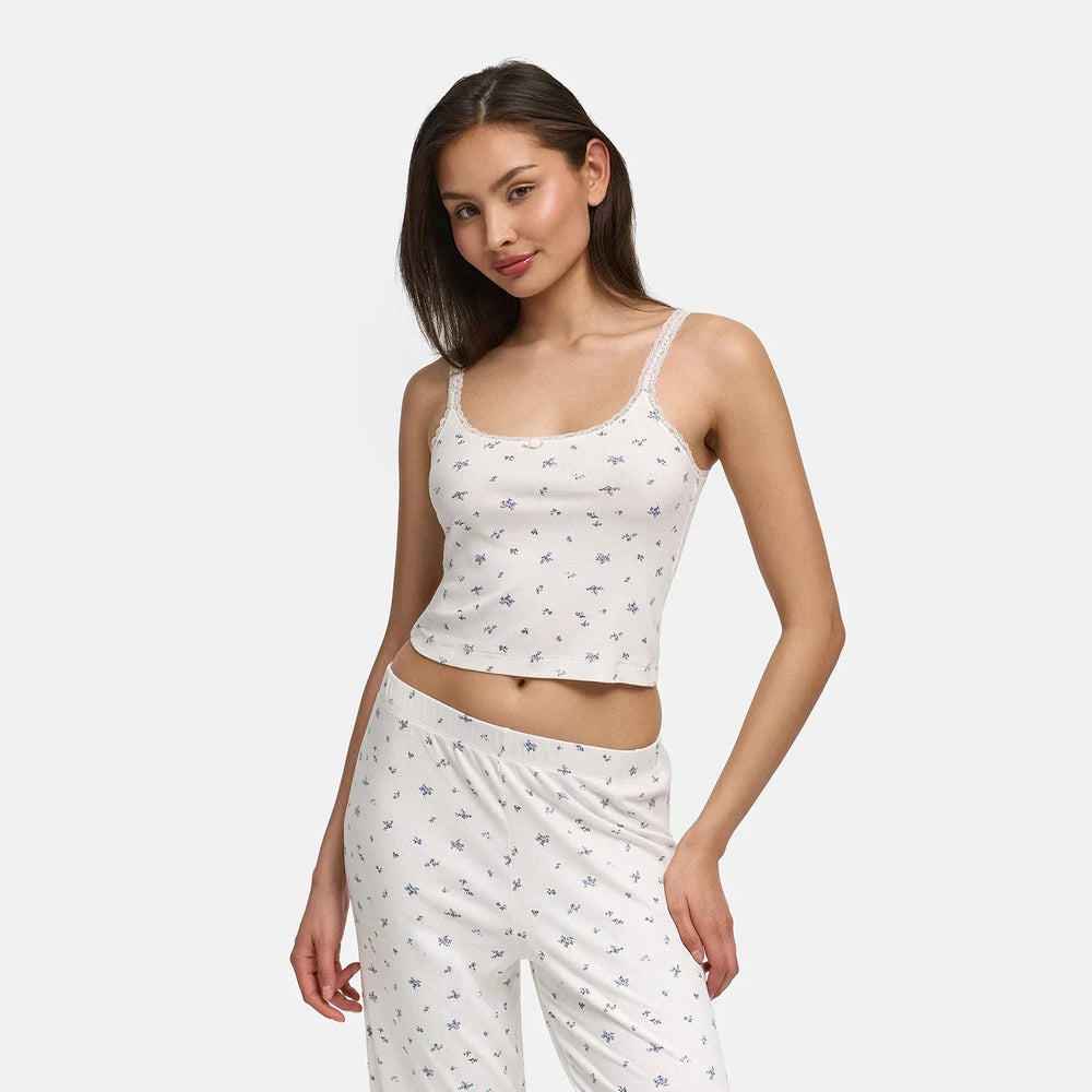 Zachte rib tanktop met kantdetails