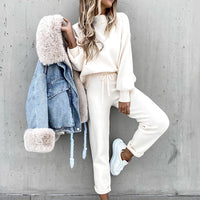 Zacht huispak met col en high waist broek