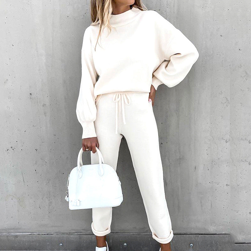 Zacht huispak met col en high waist broek
